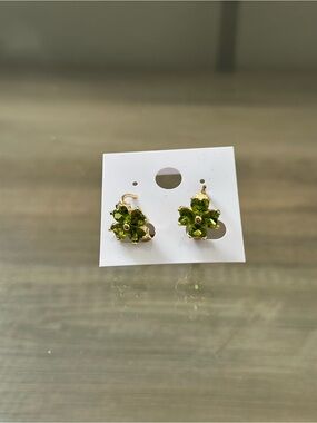 Gold Filled Green Crystal Flower Huggie Earrings - Women Jewelry